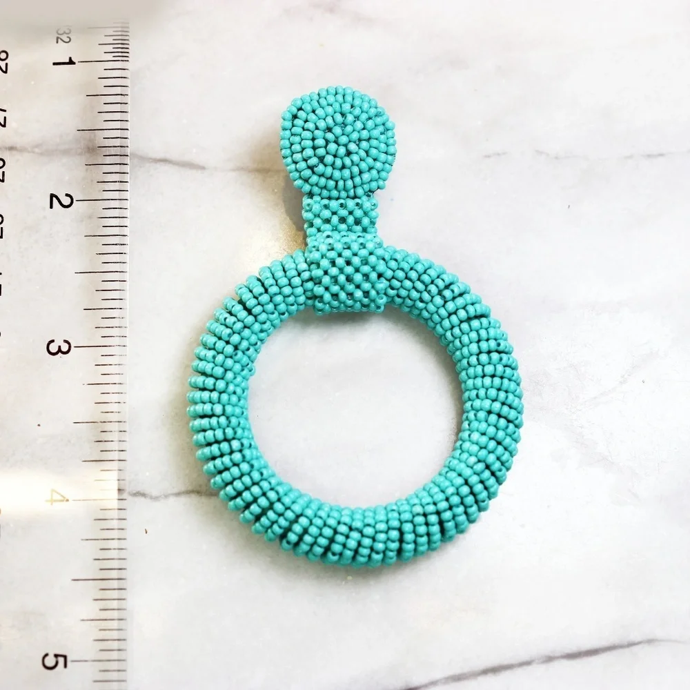 Kenneth Jay Lane Turquoise Seed Bead Hoop Earrings 🩵 NWT - Picture 13 of 15
